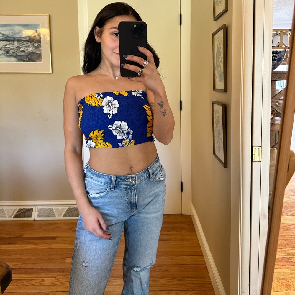 🌺Coconuts | Blue Hawaiian Print Tube Top | Adjustable